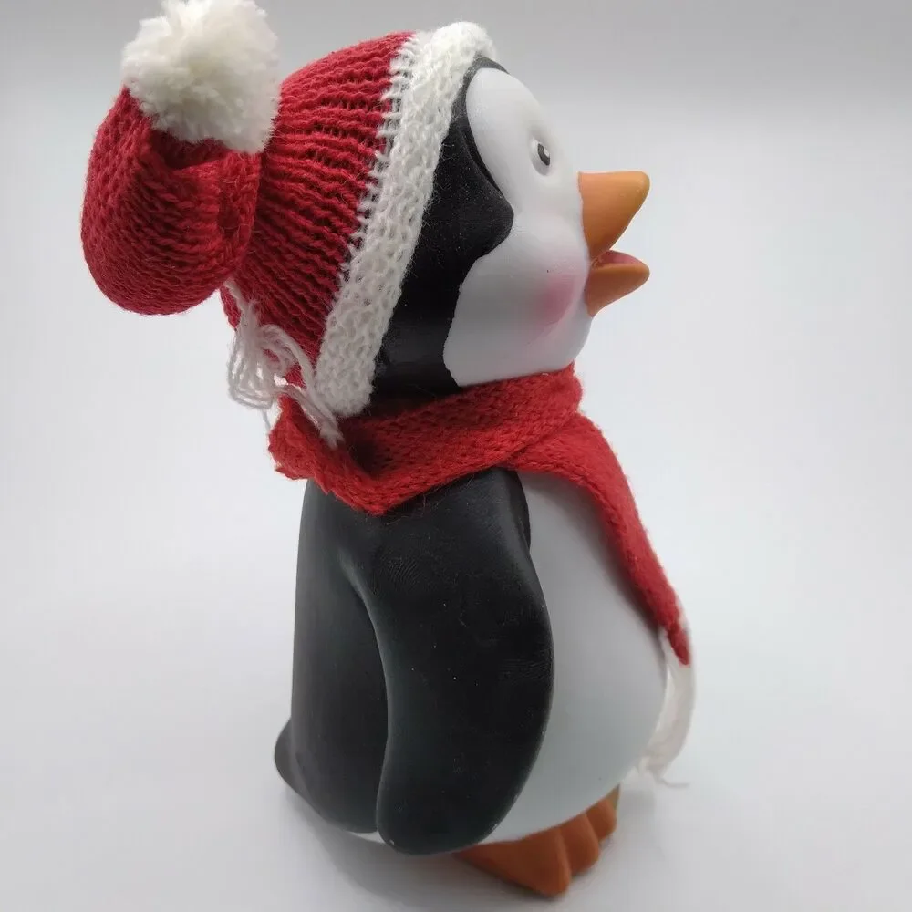 Vintage Christmas Penguin Figurine Red Scarf Hat Decor Collectible 1999 New NOS